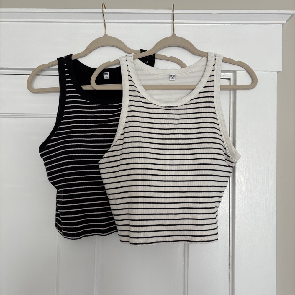Set of 2 Uniqlo Striped Ribbed Cropped Bra Tops